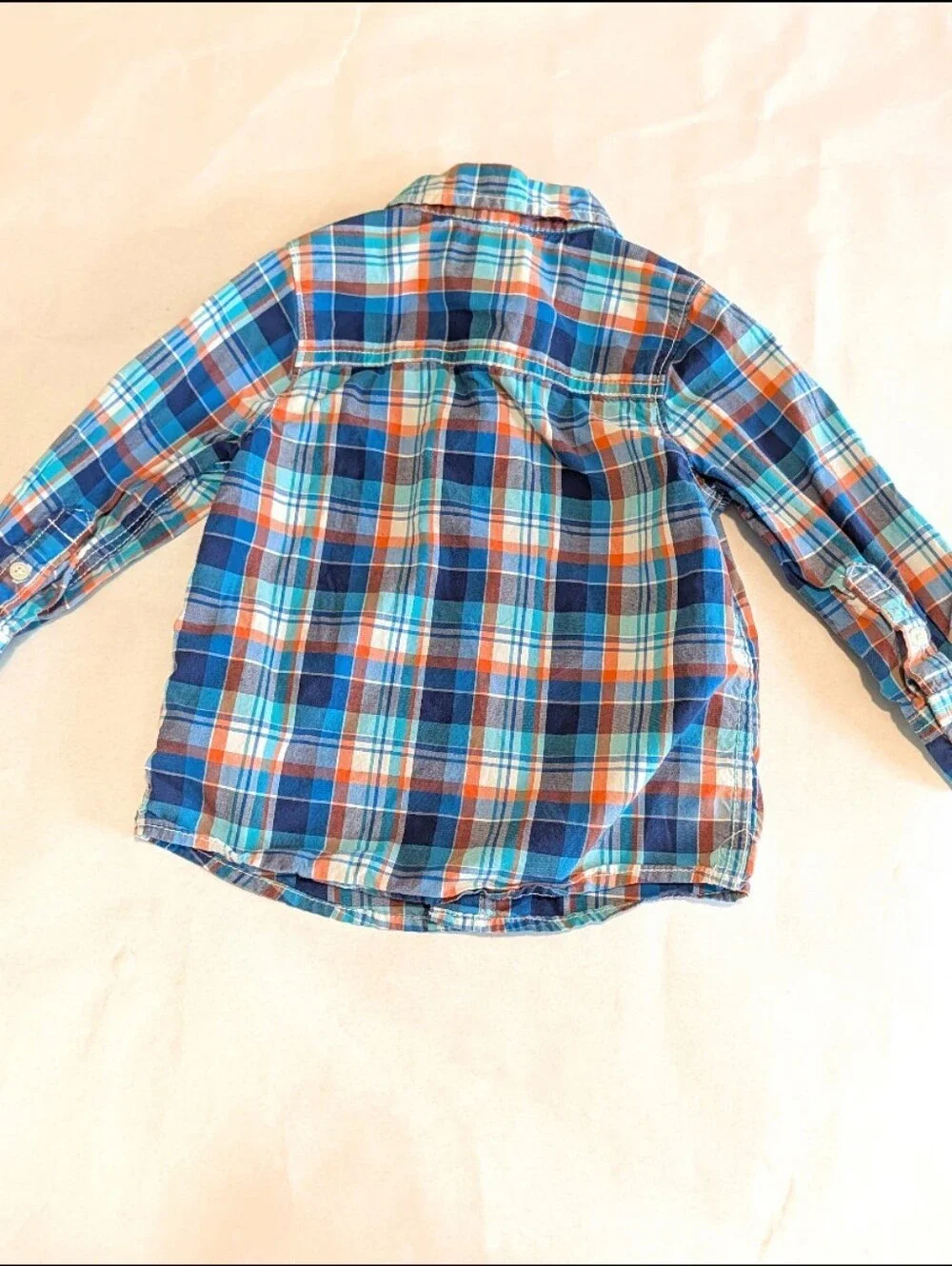 Osh Kosh B'Gosh Boys 2T Blue Green  Orange Plaid Long Sleeve Button Down Button